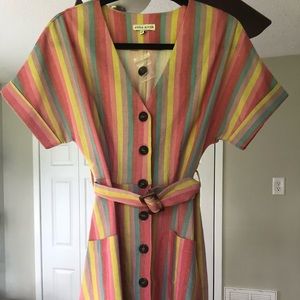 Striped button down mini dress